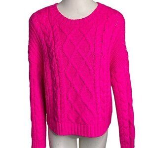 American Eagle Cable Knit Crop Sweater in Hot Pink Size M